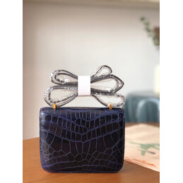 Replica Hermes Navy Blue Turquoise Crocodile Leather Kelly Mini 20 Bow Handle Bag