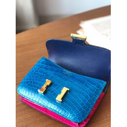 Replica Hermes Navy Blue Turquoise Crocodile Leather Kelly Mini 20 Bow Handle Bag