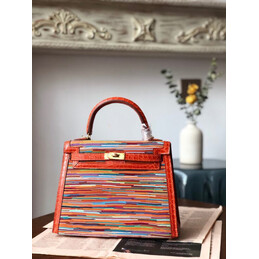 Replica Hermes Red Multicolor Print Kelly 25 Gold Hardware Bag