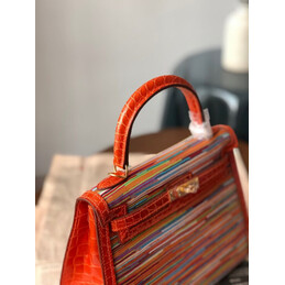 Replica Hermes Red Multicolor Print Kelly 25 Gold Hardware Bag