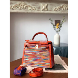 Replica Hermes Red Multicolor Print Kelly 25 Gold Hardware Bag
