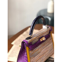 Replica Hermes Beige Purple Yellow Print Kelly 25 Gold Hardware Bag