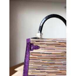 Replica Hermes Beige Purple Yellow Print Kelly 25 Gold Hardware Bag
