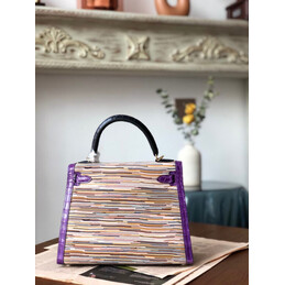 Replica Hermes Beige Purple Yellow Print Kelly 25 Gold Hardware Bag
