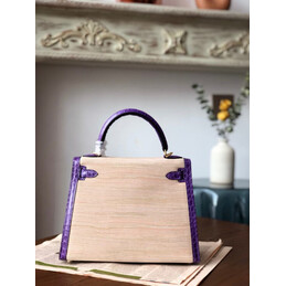 Replica Hermes Beige Purple Print Kelly 25 Gold Hardware Bag
