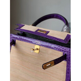 Replica Hermes Beige Purple Print Kelly 25 Gold Hardware Bag