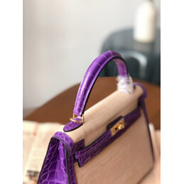 Replica Hermes Beige Purple Print Kelly 25 Gold Hardware Bag