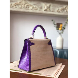 Replica Hermes Beige Purple Print Kelly 25 Gold Hardware Bag