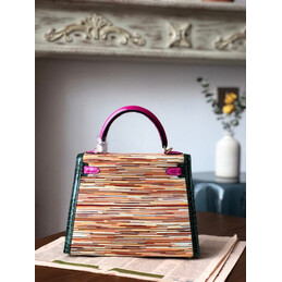 Replica Hermes Beige Green Pink Print Kelly 25 Gold Hardware Bag