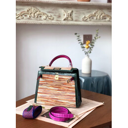 Replica Hermes Beige Green Pink Print Kelly 25 Gold Hardware Bag