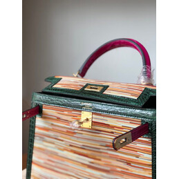 Replica Hermes Beige Green Pink Print Kelly 25 Gold Hardware Bag