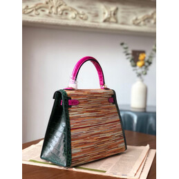 Replica Hermes Beige Green Pink Print Kelly 25 Gold Hardware Bag