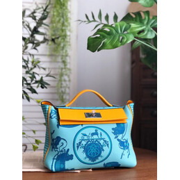 Replica Hermes Blue Orange Print Kelly 2424 29 Palladium Hardware Bag
