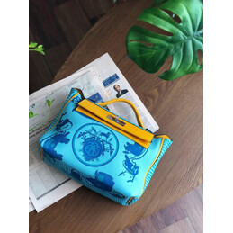 Replica Hermes Blue Orange Print Kelly 2424 29 Palladium Hardware Bag