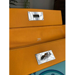Replica Hermes Blue Orange Print Kelly 2424 29 Palladium Hardware Bag