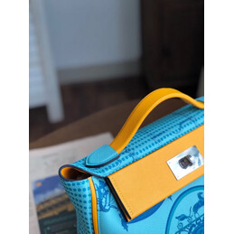 Replica Hermes Blue Orange Print Kelly 2424 29 Palladium Hardware Bag