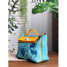 Replica Hermes Blue Orange Print Kelly 2424 29 Palladium Hardware Bag