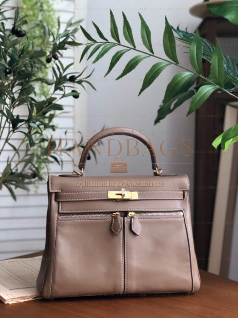 Replica Hermes Brown Kelly 32 Gold Hardware Bag