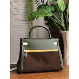 Replica Hermes Brown Green Kelly 32 Palladium Hardware Bag