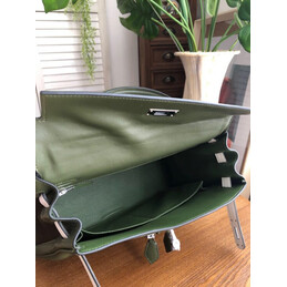 Replica Hermes Brown Green Kelly 32 Palladium Hardware Bag