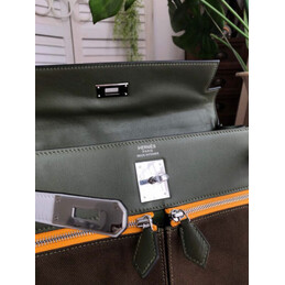 Replica Hermes Brown Green Kelly 32 Palladium Hardware Bag