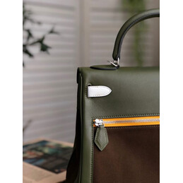 Replica Hermes Brown Green Kelly 32 Palladium Hardware Bag