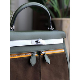 Replica Hermes Brown Green Kelly 32 Palladium Hardware Bag