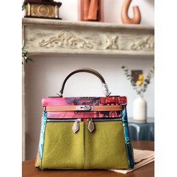 Replica Hermes Green Pink Multicolor Kelly 32 Palladium Hardware Bag