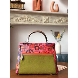 Replica Hermes Green Pink Multicolor Kelly 32 Palladium Hardware Bag