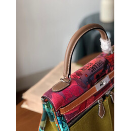 Replica Hermes Green Pink Multicolor Kelly 32 Palladium Hardware Bag
