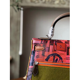 Replica Hermes Green Pink Multicolor Kelly 32 Palladium Hardware Bag
