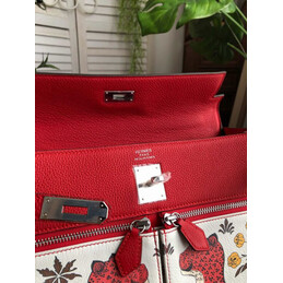 Replica Hermes Red White Print Kelly 35 Palladium Hardware Bag