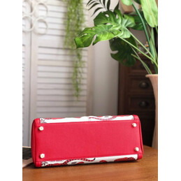 Replica Hermes Red White Print Kelly 35 Palladium Hardware Bag