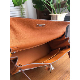 Replica Hermes Tan Blue Red Print Kelly 35 Palladium Hardware Bag