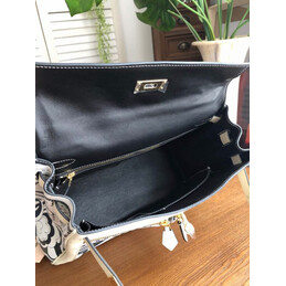 Replica Hermes White Black Print Kelly 32 Gold Hardware Bag