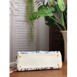 Replica Hermes White Black Print Kelly 32 Gold Hardware Bag