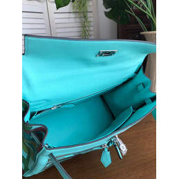 Replica Hermes Turquoise Gray Print Kelly 32 Palladium Hardware Bag