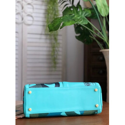 Replica Hermes Turquoise Gray Print Kelly 32 Palladium Hardware Bag