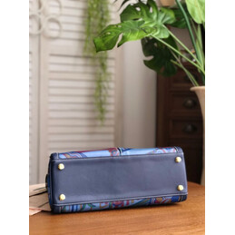 Replica Hermes Navy Blue Multicolor Print Kelly 32 Palladium Hardware Bag - Style 2