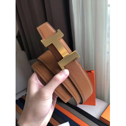Hermes replica Camel Brown Leather H Buckle Belt