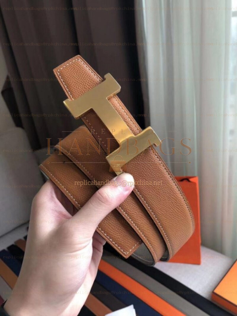 Hermes replica Camel Brown Leather H Buckle Belt