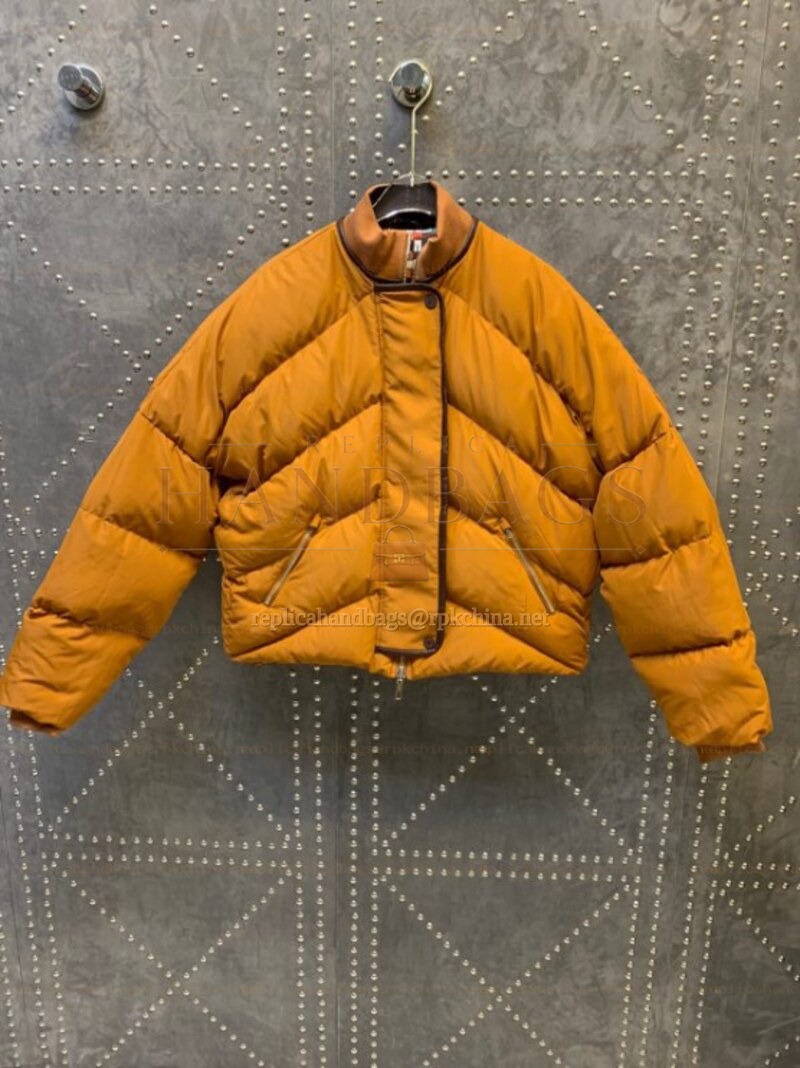 Replica Hermes Orange Quilted Puffer Jacket