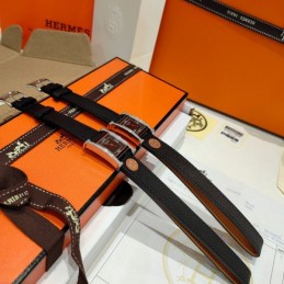 Replica Hermes black leather double tour watch with stainless steel case