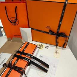 Replica Hermes black leather double tour watch with stainless steel case
