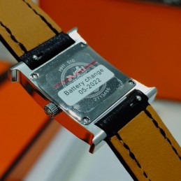 Replica Hermes black leather double tour watch with stainless steel case
