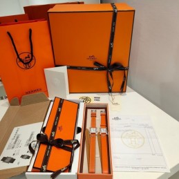 Replica Hermes orange leather double tour watch with stainless steel case