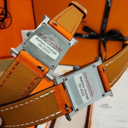 Replica Hermes orange leather double tour watch with stainless steel case