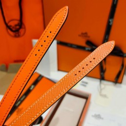 Replica Hermes orange leather double tour watch with stainless steel case