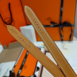 Replica Hermes orange leather double tour watch with stainless steel case