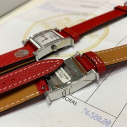 Replica Hermes red leather double tour watch with stainless steel case